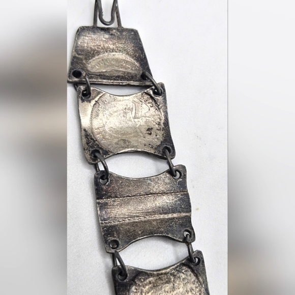 Vintage 900 Silver Diez Centavos Columbian Panel Coin Bracelet 7.5 inch - Picture 9 of 10